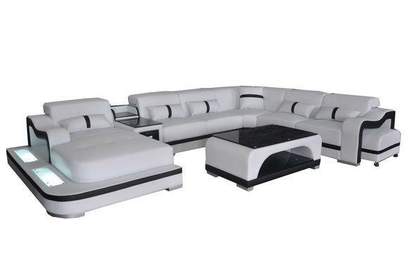 Leder Couch Polster Sitz Wohnlandschaft Design Modern Eck Garnitur U Form + Tisch