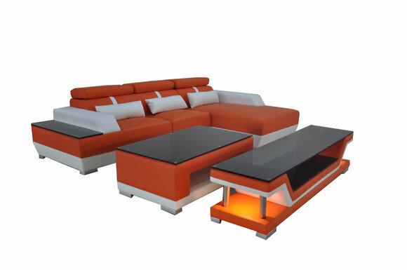 Ledersofa Wohnlandschaft Eck Garnitur Design Modern Sofa L-Form Chaise