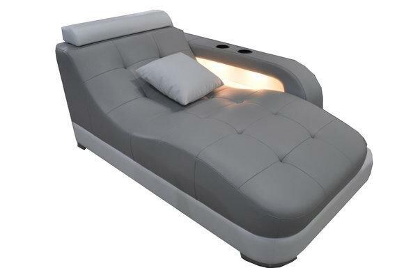 Designer Leder Chaiselongues Modern Grau Liege Ottomane Sofa Echtes Leder Relax