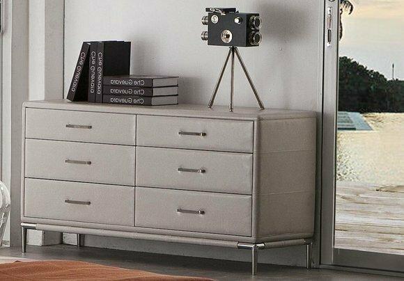 Edle Design Kommode Leder XXL Kommoden Luxus Grau Schrank