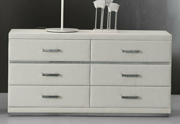 Edle Design Kommode Leder XXL Kommoden Luxus Weiß Schrank