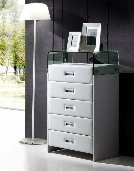 Glas Luxus gepolsterte Sideboard Schrank Kommode Leder Metall