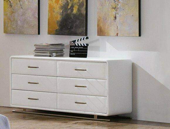 Edle Luxus gepolsterte Sideboard Schrank Kommode Weiß Leder Anrichte