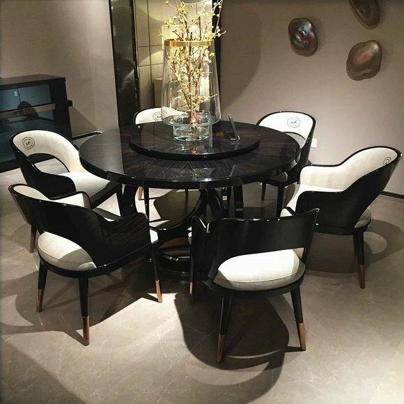 Design Rund Tisch 6x Sessel Stühle Ess Zimmer Sitz Polster Runde