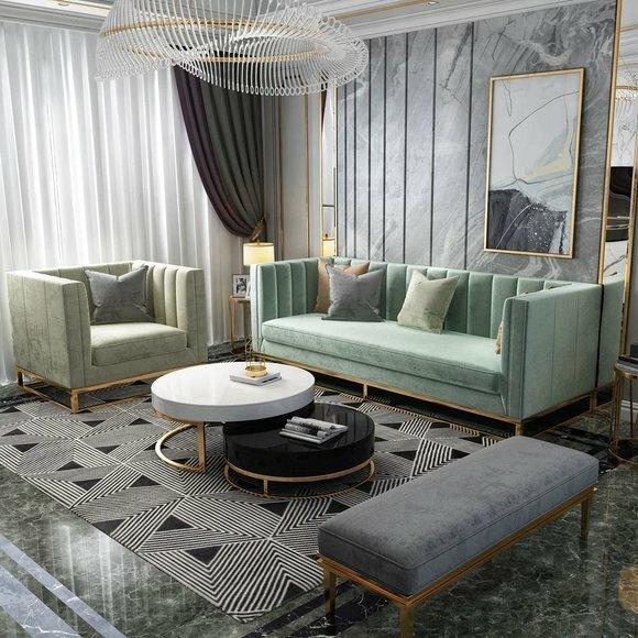 Design Sofa Möbel Wohn Zimmer Set Couch Polster Sitz Garnitur Samt 3+1