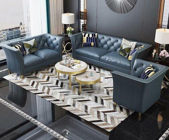 Design Couch Polster Sitz Garnitur Garnituren Sofa 3+2+1 Chesterfield Leder