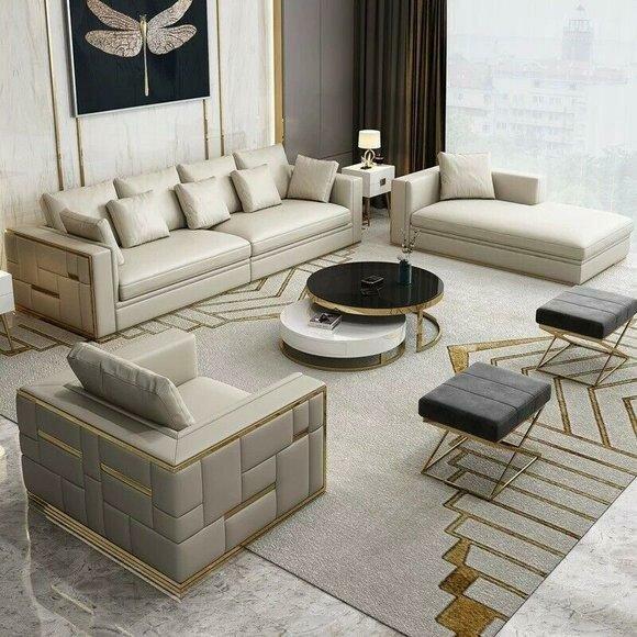 Metall Elemente Leder Designer Couch Sofa Polster Sitz Garnitur Leder