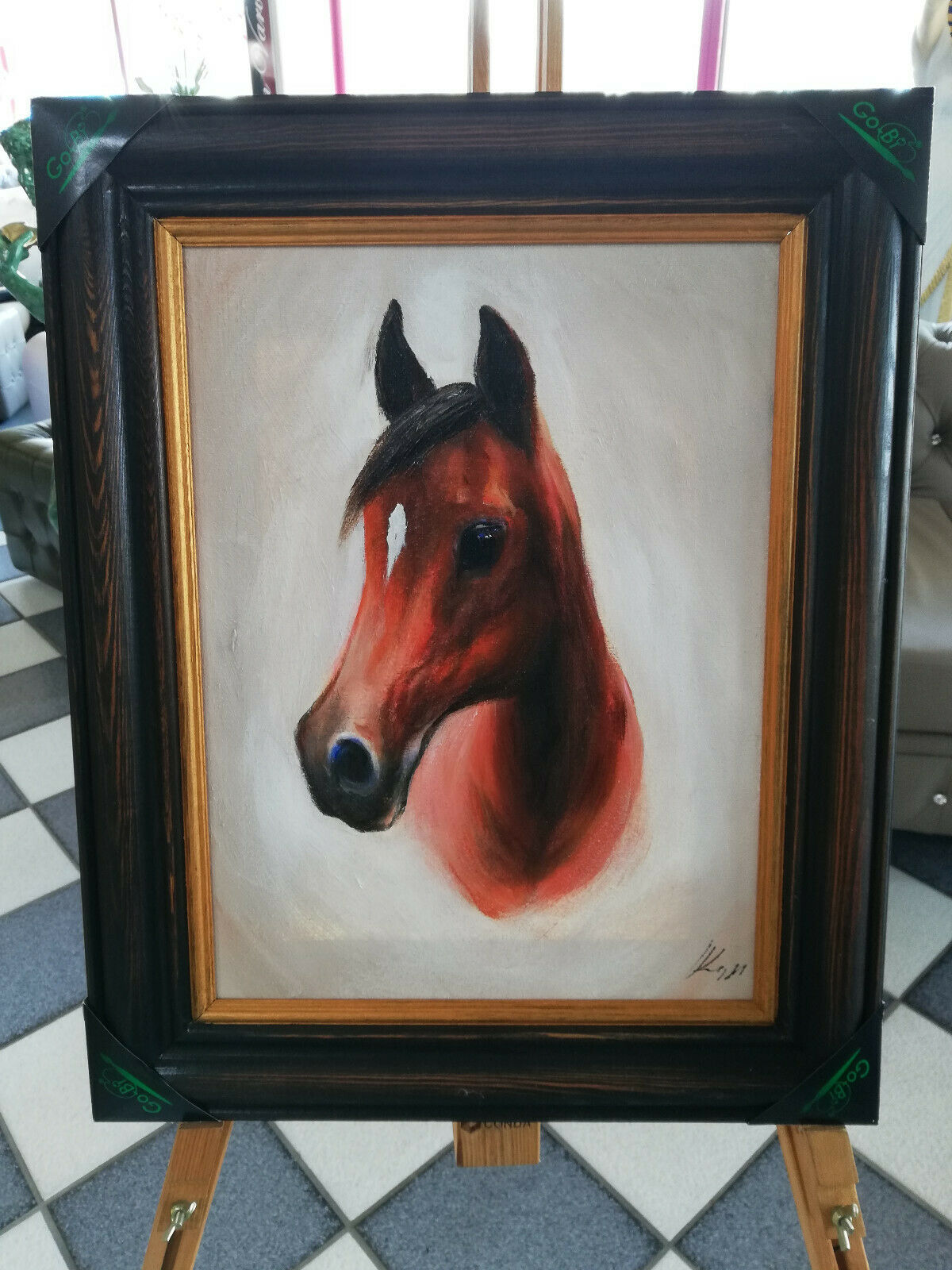 Ölbild Ölbilder Gemälde Bilder Bild Handgemalt Öl mit Rahmen Pferd