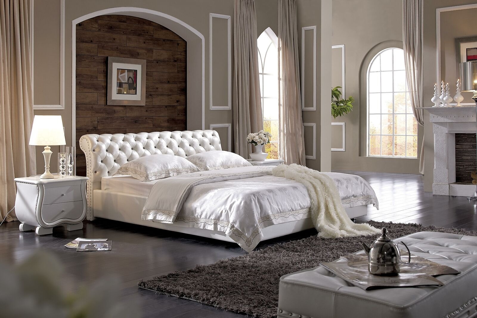 Polsterbett Bett Ehebett Lederbett Designerbett Doppelbett mit KRISTALLEN