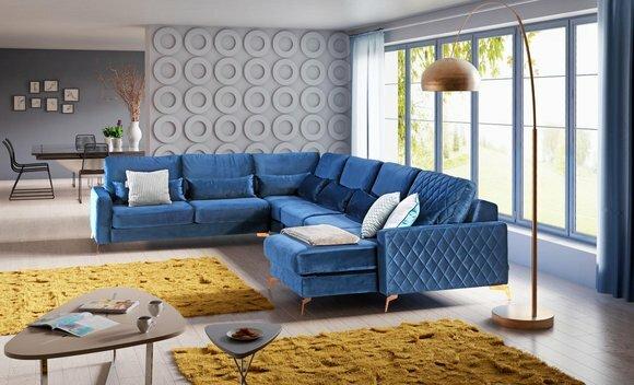 Samt Stoff Sitz Garnitur Designer Wohnlandschaft Ecksofa Sofa Couch Sofa