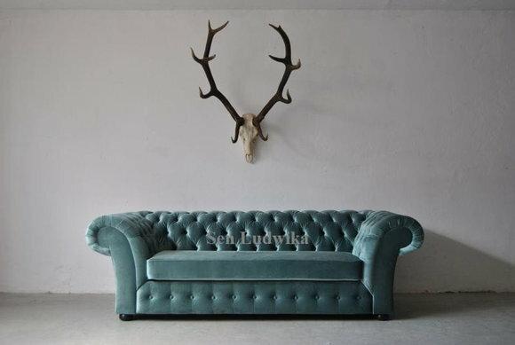 Chesterfield Dreisitzer Couch Polster 3er Couchen Wohnzimmer Sofa Grün