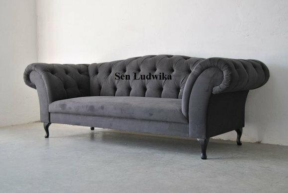 Dreisitzer Design Couch Polster Sitz Textil Sofa 3 Sitzer Chesterfield Grau Neu