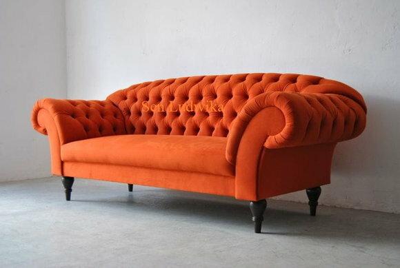 Dreisitzer Design Polster Sitz Textil Sofa 3Sitzer Chesterfield Orange Neu Couch