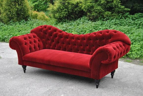 Dreisitzer Design Polster Sitz Textil Sofa 3 Sitzer Chesterfield rot Neu Couch