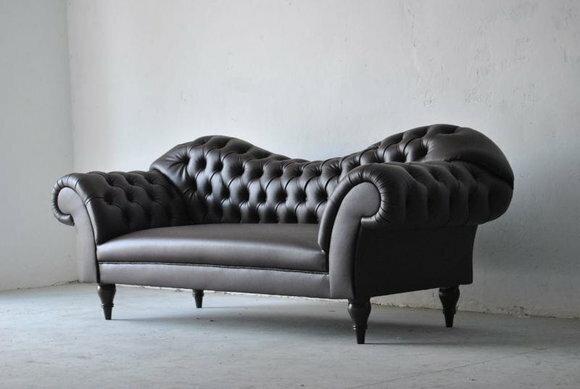 Dreisitzer Design Couch Polster Sitz Textil Sofa 3 Sitzer Chesterfield Schwarz