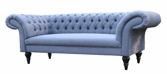 Dreisitzer Design Couch Polster Sitz Sofas Textil Sofa 3Sitzer Chesterfield Blau