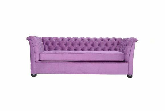 Chesterfield Couch Polster Textil Couchen Dreisitzer Sofa Lila Samt Wohnzimmer