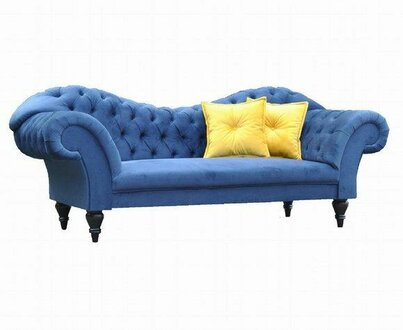Dreisitzer Design Couch Polster Sitz Textil Sofa 3 Sitzer Chesterfield Blau Neu