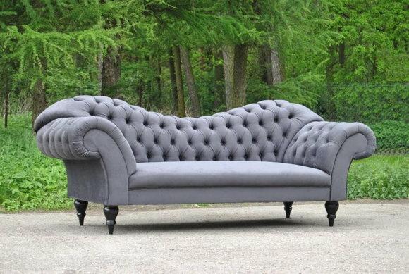 Dreisitzer Design Couch Grau Polster Sitz Textil Sofa 3 Sitzer Chesterfield