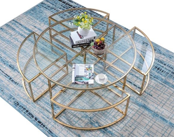Runder Designer Glas Couch Edelstahl Sofa Tisch Wohn Design Rund