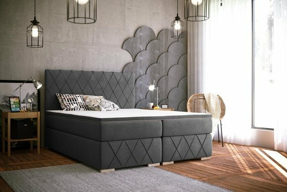 Komplett Set Matratze & Topper Boxspring Bett Grau Polster 180x200cm