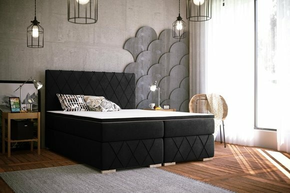Komplett Set Matratze & Topper Boxspring Bett Schwarz Polster 180x200cm