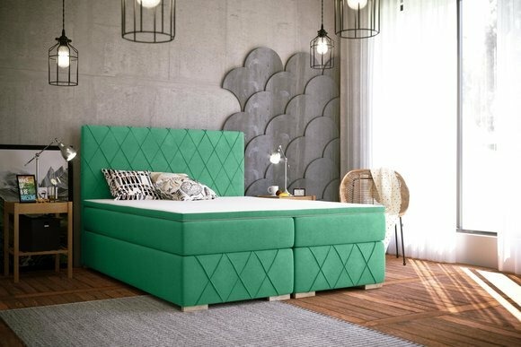 Boxspring Bett Komplett Set mit Matratze & Topper Luxus Polster Textil