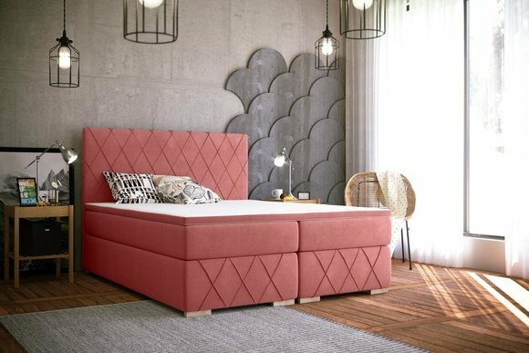 Komplett Set Matratze & Topper Boxspring Deko Bett Pink Polster 180x200cm