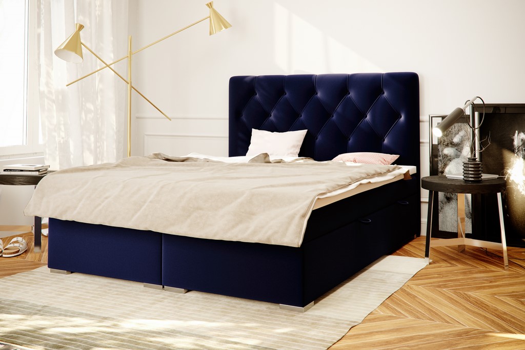 Boxspring Bett Hotel Doppel Blau Textil Luxus Betten Polster Bettkasten