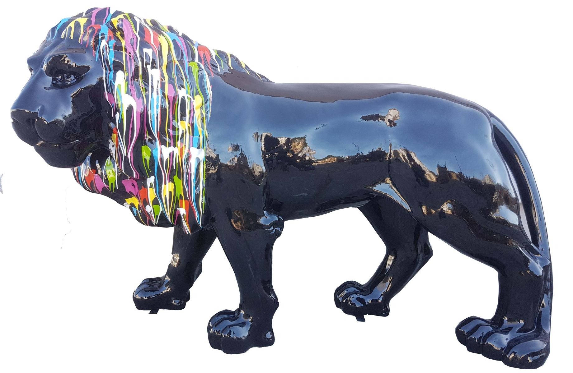 Löwe Figur Statue Design Skulptur Dekoration 140 cm Außen Schwarz Abstrakt