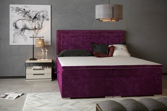 Boxspring Lila Bett Hotel Doppel Betten Samt Luxus Neu Polster Kasten