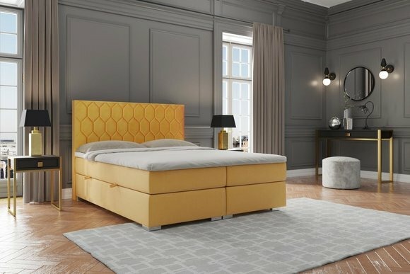 Boxspring Bett Hotel Doppel Luxus Betten Polster Funktion Bettkasten Gelb