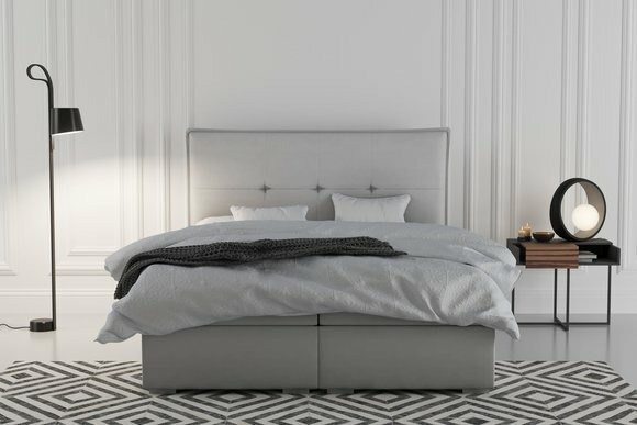 Boxspring Bett Hotel Doppel Textil Grau Luxus Betten Polster Bettkasten