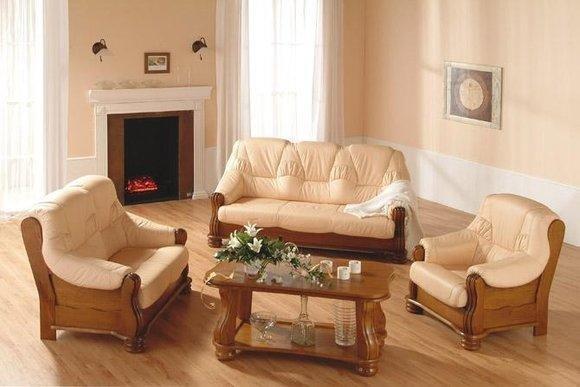 Klassik Sofagarnitur Holz Leder 3+2+1 Komplettes Set Sitz Polster Couchgarnitur