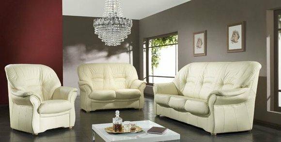Klassische Wohnzimmer Garnitur 3+1 100% Vollleder Couch Sitz Polster