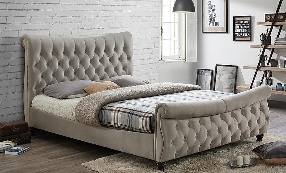 Chesterfield Design Polster Doppelbett Englisches Beige 140/160/180x200