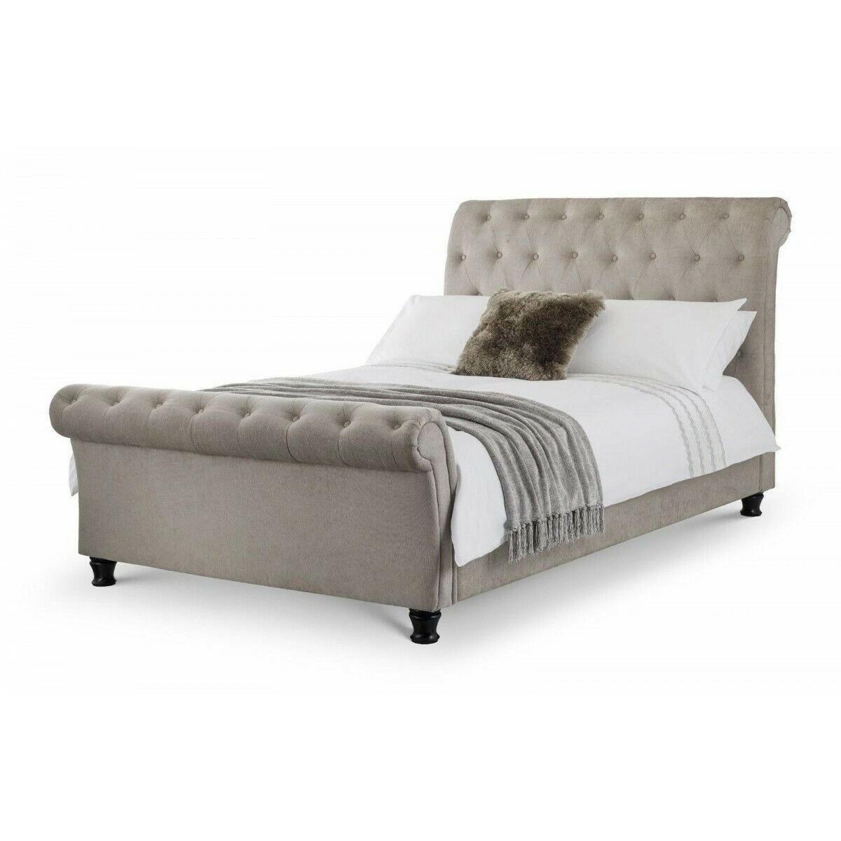 Chesterfield Design Polster Englisches Bett Grau 160/180x200 Doppelbett