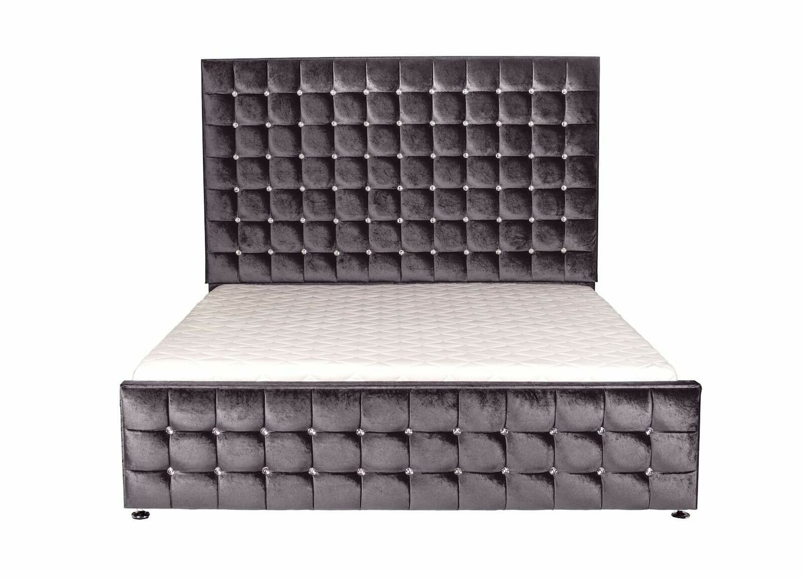 Luxus Samt Textil Bett Doppel Betten Chesterfield mit Kristallsteinen 180x200cm