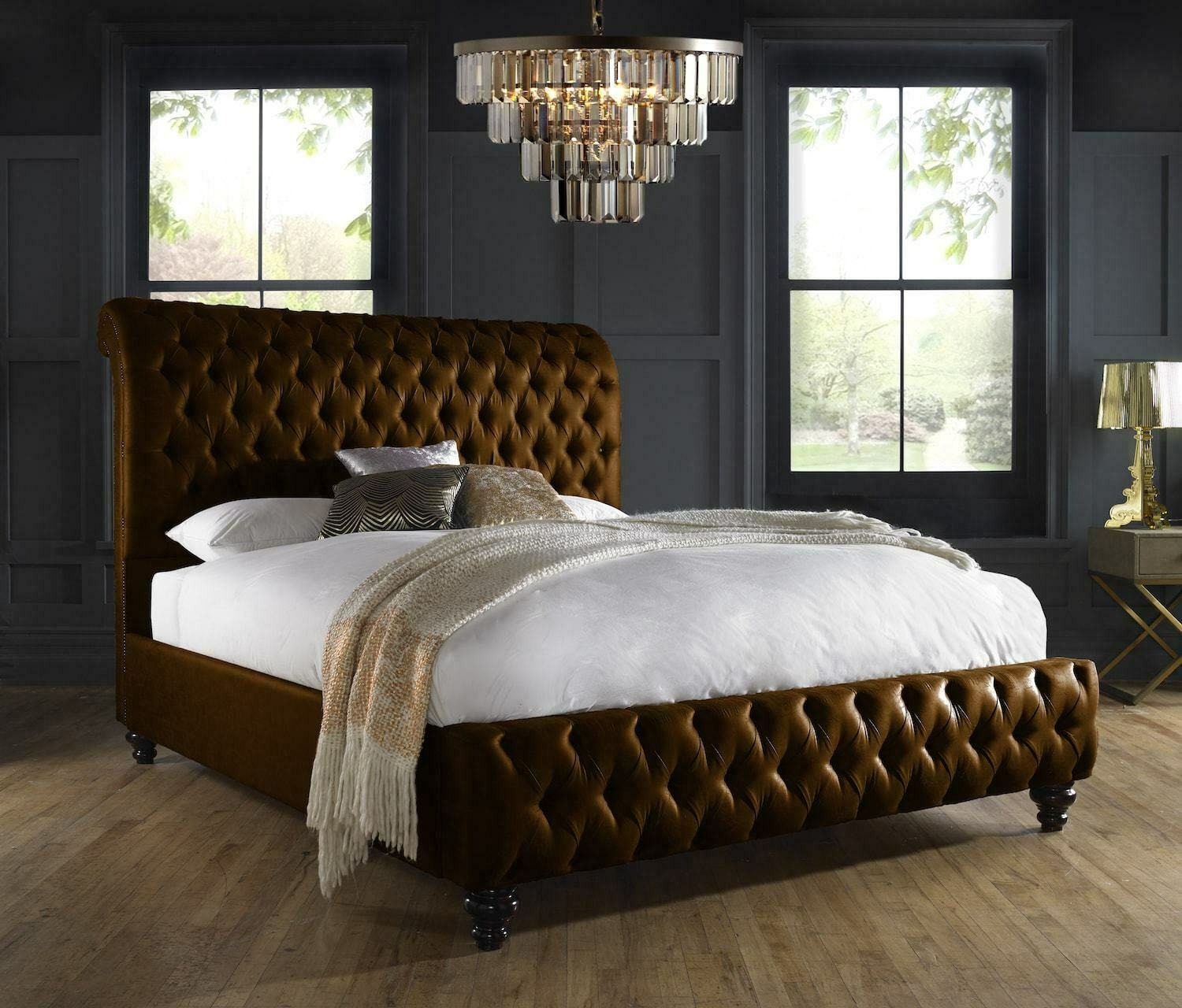 Designer Polsterbett Bett Betten Hotel Chesterfield Hotelbett Kunstleder
