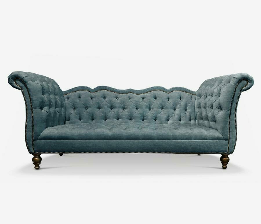 Englisches Luxus Sofa Chesterfield Bunte Textil Couch Turkis Blaue