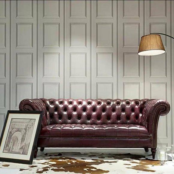 Englische Chesterfield Couch Dreisitzer Sitz Polster Sofa Braun Knöpfe