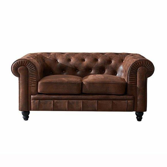 Mens Club Chesterfield Sofa Couch Leder Polster 2 Sitzer Braun
