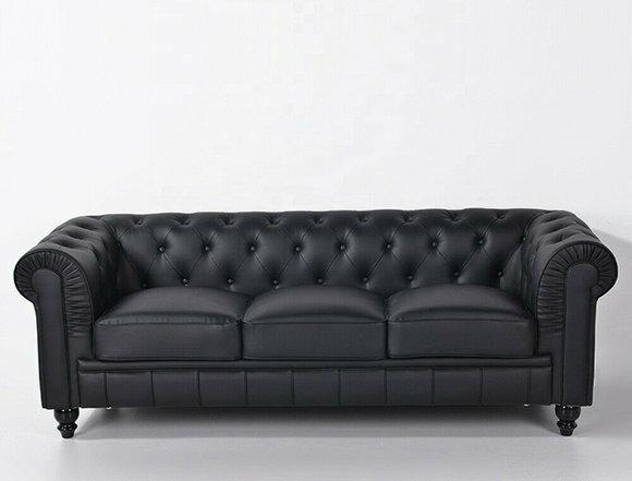 jvmoebel ® - Leder Sofa Couch - Schwarze Polster Dreisitzer Couch
