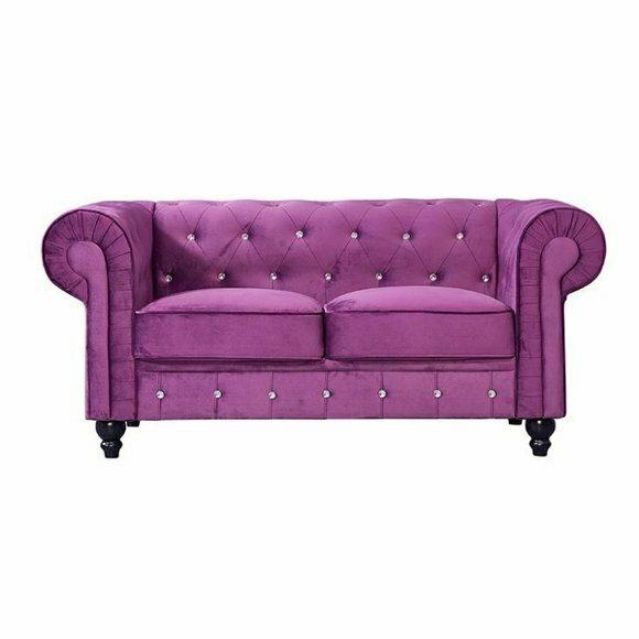 Klassische Leder Couch - Lila Chesterfield Stoff Sofa 2 Sitzer Neu