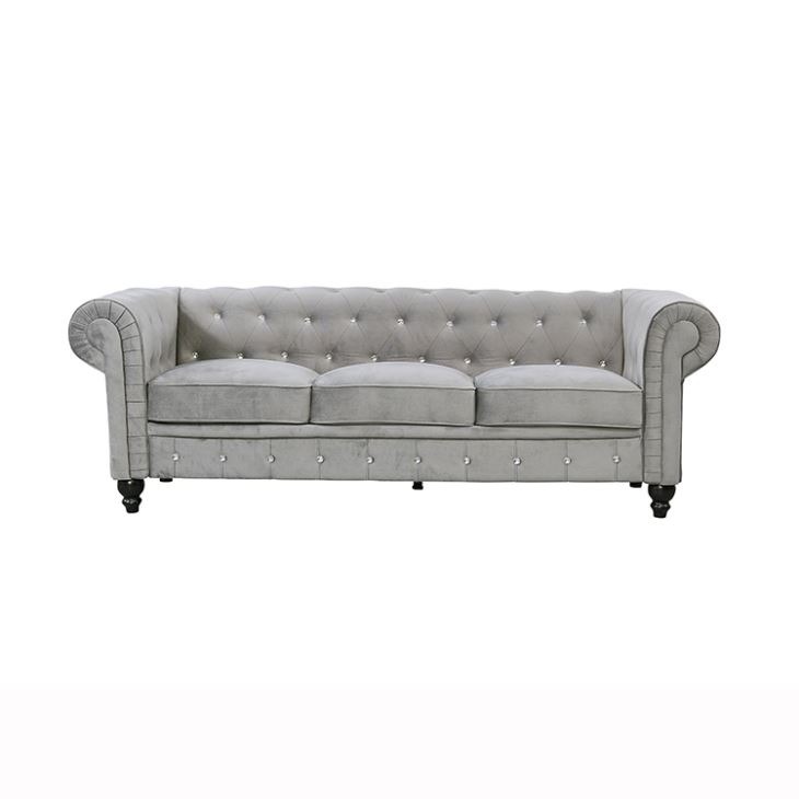 Graue Leder Velvet Sofa # Chesterfield Luxus Möbel # Englische Couch