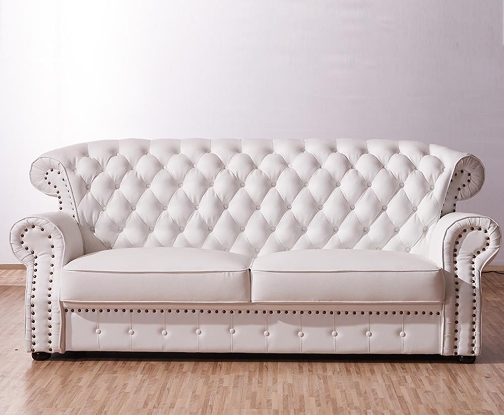 Dreisitzer Chesterfield Hohe Rückenlehne Echt Handarbeit Leder Couch