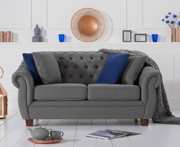 Klassische Leder Couch - Textil Chesterfield Stoff Sofa 2 Sitzer Neu