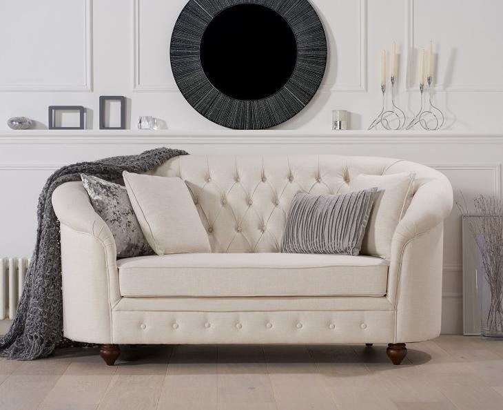 Klassische Textil Couch - Beige Chesterfield Stoff Sofa 2 Sitzer Neu