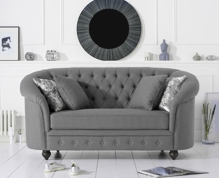 Klassische Textil Couch - Graue Chesterfield Stoff Sofa 2 Sitzer Neu