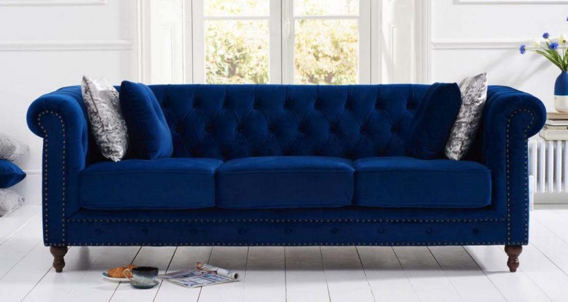 jvmoebel ® - Leder Sofa Couch - Royal Blau Polster Dreisitzer Couch